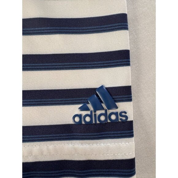 Adidas Polo Shirt Mens XXL Performance Navy White Striped 2XL Logo Golf Sports - Picture 3 of 15